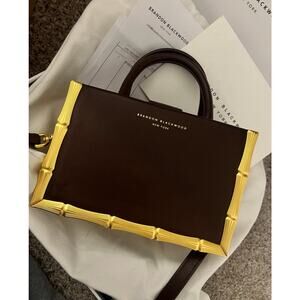 brandon blackwood bamboo tote Brown Gold Top Handle Leather Crossbody Trunk RARE